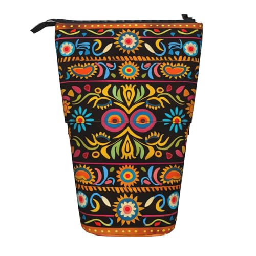 KCGSDEGV Mexikanische Volkskunst, Boho-Drucke, stehend, erweiterbar, Federmäppchen, Organizer für Schulstifte, Make-up und Reisen, für Studenten und Künstler, Schwarz , Einheitsgröße, Schulranzen von KCGSDEGV