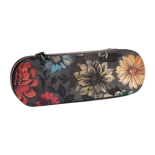 KCGSDEGV Modernes Federmäppchen mit Blumenmuster für Schule, Mädchen, Jungen, niedliches Leder-Federmäppchen mit Reißverschluss, Schreibwaren-Organizer-Box, Schwarz , Einheitsgröße, Schulranzen von KCGSDEGV