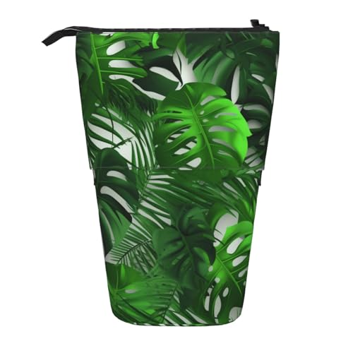 KCGSDEGV Monstera Bananen-Palmenblätter-Drucke, stehend, erweiterbar, Federmäppchen, Organizer für Schulstifte, Make-up und Reisen, für Studenten und Künstler, Schwarz , Einheitsgröße, Schulranzen von KCGSDEGV