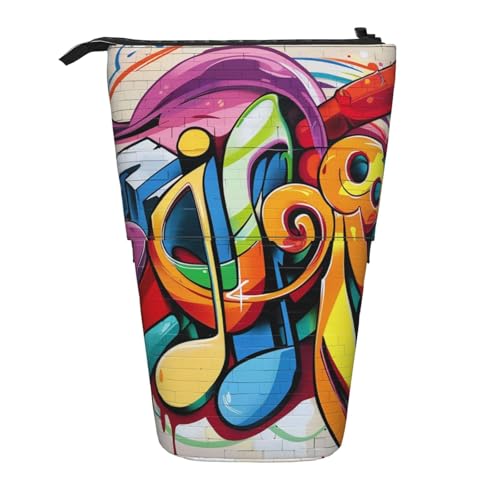 KCGSDEGV Musik-Graffiti-Stil-Drucke, stehend, erweiterbar, Federmäppchen, Organizer für Schulstifte, Make-up und Reisen, für Studenten und Künstler, Schwarz , Einheitsgröße, Schulranzen von KCGSDEGV