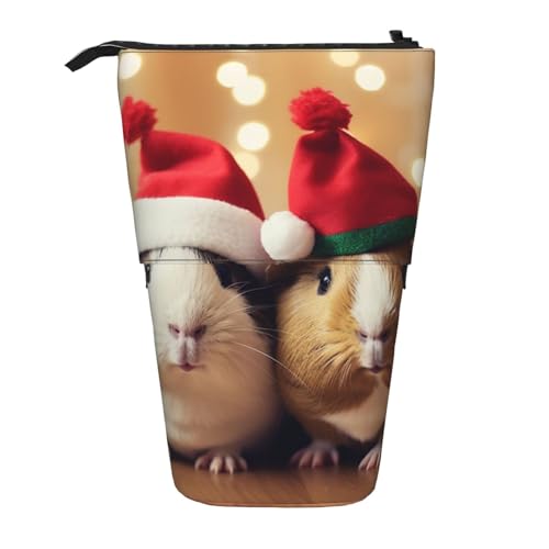 KCGSDEGV Niedliche Haustiere tragen Weihnachtsmützen-Drucke, stehend, erweiterbar, Federmäppchen, Organizer für Schule, Stifte, Make-up und Reisen, für Studenten und Künstler, Schwarz , Einheitsgröße, von KCGSDEGV
