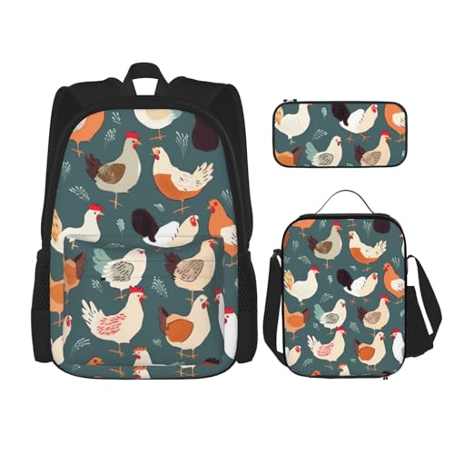 KCGSDEGV Niedliche Weihnachts-Eulen auf Ast, bedruckte Drucke, Schultasche, 3-teiliges Büchertaschen-Set mit Lunch-Tasche, Federmäppchen, niedliches Studentenrucksack-Set für Teenager, Mädchen, Jungen von KCGSDEGV