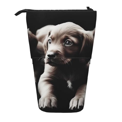 KCGSDEGV Niedliche Welpen Hund Drucke Stehend Erweiterbar Federmäppchen Organizer für Schulstifte, Make-up & Reisen für Studenten & Künstler, Schwarz , Einheitsgröße, Schulranzen von KCGSDEGV