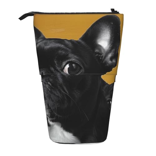 KCGSDEGV Niedlicher Mops-Aufdruck, stehend, erweiterbar, Federmäppchen, Organizer für Schule, Stifte, Make-up und Reisen, für Studenten und Künstler, Schwarz , Einheitsgröße, Schulranzen von KCGSDEGV