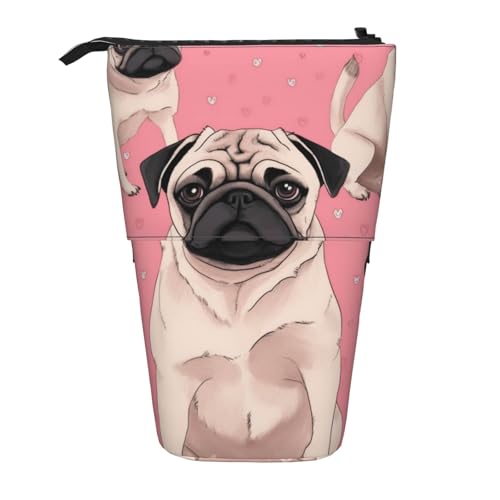 KCGSDEGV Niedlicher Mops-Aufdruck, stehend, erweiterbar, Federmäppchen, Organizer für Schulstifte, Make-up und Reisen, für Studenten und Künstler, Schwarz , Einheitsgröße, Schulranzen von KCGSDEGV