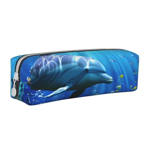 KCGSDEGV Niedliches Federmäppchen mit 3D-Unterwasserwelt, Fisch, Delphi, bedrucktes Leder-Federmäppchen, Stifteetui, Schule, Schreibwaren, Organizer, Stiftebox, weiß, Einheitsgröße, Schulranzen von KCGSDEGV