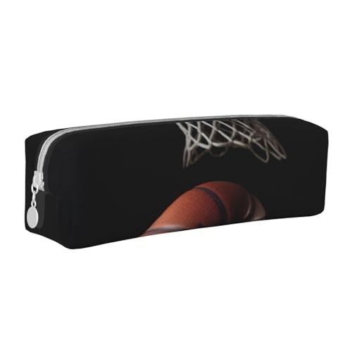 KCGSDEGV Niedliches Federmäppchen mit Basketball, bedrucktes Leder-Federmäppchen, Stifteetui, Schule, Schreibwaren, Organizer, Stiftebox, weiß, Einheitsgröße, Schulranzen von KCGSDEGV