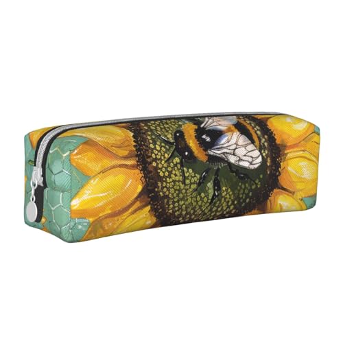 KCGSDEGV Niedliches Federmäppchen mit Biene und Sonnenblumen, bedrucktes Leder-Federmäppchen, Stifteetui, für Schule, Schreibwaren, Organizer, Stiftebox, weiß, Einheitsgröße, Schulranzen von KCGSDEGV