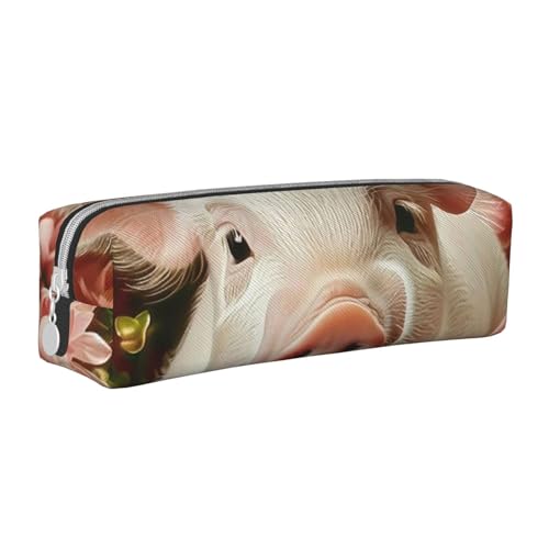 KCGSDEGV Niedliches Federmäppchen mit Blume und Haustier, bedrucktes Leder-Federmäppchen, Stifteetui, für Schule, Schreibwaren, Organizer, Stiftebox, weiß, Einheitsgröße, Schulranzen von KCGSDEGV