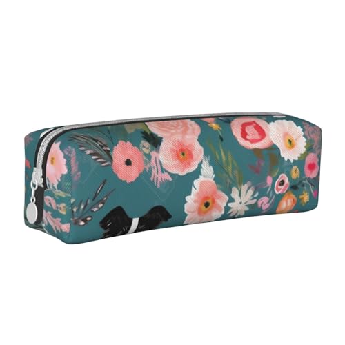 KCGSDEGV Niedliches Federmäppchen mit Blumenmuster, bedrucktes Leder-Federmäppchen für Schule, Schreibwaren, Organizer, Stiftebox, weiß, Einheitsgröße, Schulranzen von KCGSDEGV