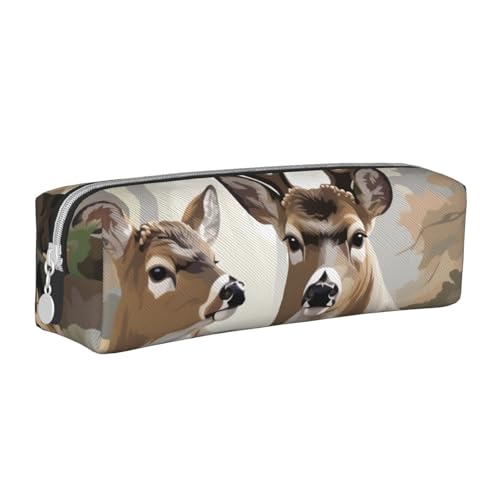 KCGSDEGV Niedliches Federmäppchen mit Camouflage-Hirsch_1, bedrucktes Leder-Federmäppchen, Stifteetui, für Schule, Schreibwaren, Organizer, Stiftebox, weiß, Einheitsgröße, Schulranzen von KCGSDEGV