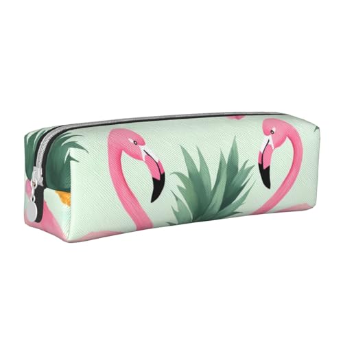 KCGSDEGV Niedliches Federmäppchen mit Cartoon-Flamingo-Ananas-Motiv, bedrucktes Leder-Federmäppchen, Stifteetui, für Schule, Schreibwaren, Organizer, Stiftebox, weiß, Einheitsgröße, Schulranzen von KCGSDEGV