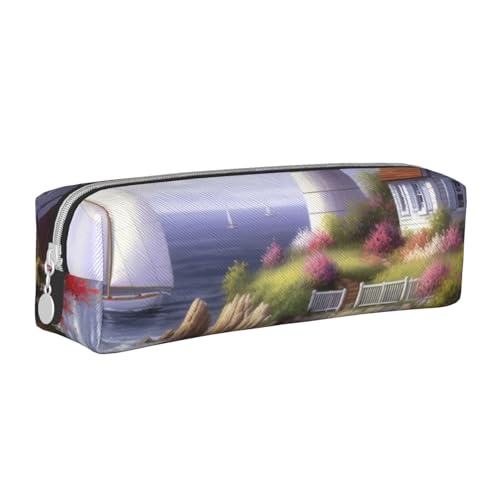 KCGSDEGV Niedliches Federmäppchen mit Diamant-Malerei, bedrucktes Leder-Federmäppchen, Stifteetui, für Schule, Schreibwaren, Organizer, Stiftebox, weiß, Einheitsgröße, Schulranzen von KCGSDEGV