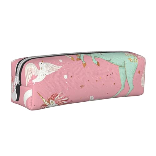 KCGSDEGV Niedliches Federmäppchen mit Einhörnern, rosa bedrucktes Leder-Federmäppchen für die Schule, Schreibwaren, Organizer, Stiftebox, weiß, Einheitsgröße, Schulranzen von KCGSDEGV