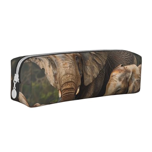 KCGSDEGV Niedliches Federmäppchen mit Elefantenfamilie, bedrucktes Leder-Federmäppchen, Stifteetui, für Schule, Schreibwaren, Organizer, Stiftebox, weiß, Einheitsgröße, Schulranzen von KCGSDEGV
