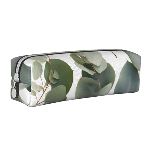KCGSDEGV Niedliches Federmäppchen mit Eukalyptusblättern, bedrucktes Leder-Federmäppchen, Stifteetui, für Schule, Schreibwaren, Organizer, Stiftebox, weiß, Einheitsgröße, Schulranzen von KCGSDEGV