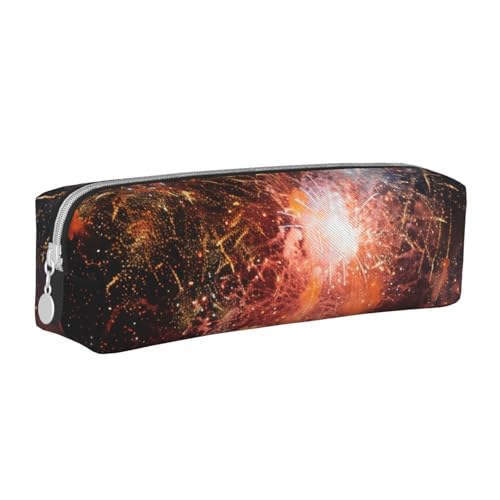 KCGSDEGV Niedliches Federmäppchen mit Feuerwerk, bedrucktes Leder-Federmäppchen, Stifteetui, für Schule, Schreibwaren, Organizer, Stiftebox, weiß, Einheitsgröße, Schulranzen von KCGSDEGV
