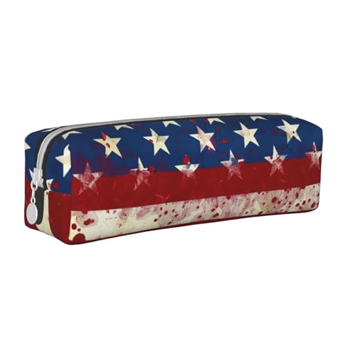 KCGSDEGV Niedliches Federmäppchen mit Flagge mit Sternen, Streifen, bedrucktes Leder-Federmäppchen, Stifteetui, Schule, Schreibwaren, Organizer, Stiftebox, weiß, Einheitsgröße, Schulranzen von KCGSDEGV