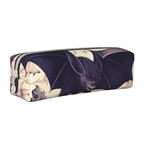 KCGSDEGV Niedliches Federmäppchen mit Fledermaus-Druck, bedrucktes Leder-Federmäppchen, Stifteetui, für Schule, Schreibwaren, Organizer, Stiftebox, weiß, Einheitsgröße, Schulranzen von KCGSDEGV