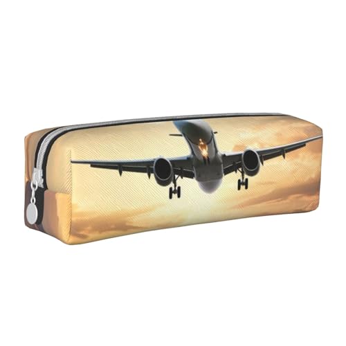 KCGSDEGV Niedliches Federmäppchen mit Flugzeug bedrucktes Leder-Federmäppchen für die Schule, Schreibwaren, Organizer, Stiftebox, weiß, Einheitsgröße, Schulranzen von KCGSDEGV