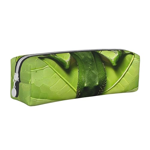 KCGSDEGV Niedliches Federmäppchen mit Froschblättern, bedrucktes Leder-Federmäppchen, Stifteetui, für Schule, Schreibwaren, Organizer, Stiftebox, weiß, Einheitsgröße, Schulranzen von KCGSDEGV