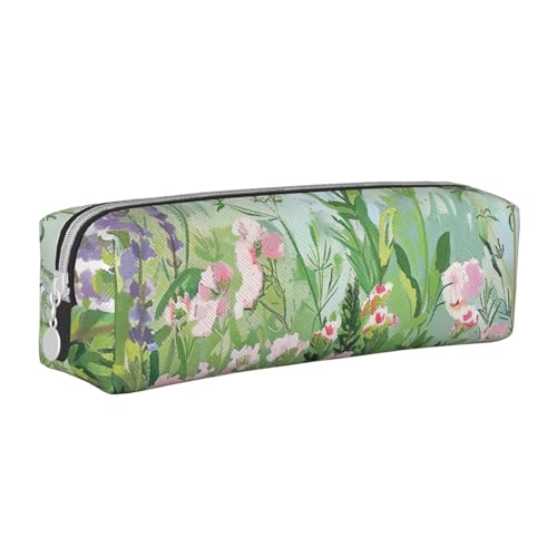 KCGSDEGV Niedliches Federmäppchen mit Frühlingskräutergarten, bedrucktes Leder-Federmäppchen, Stifteetui, für Schule, Schreibwaren, Organizer, Stiftebox, weiß, Einheitsgröße, Schulranzen von KCGSDEGV