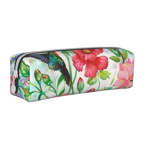 KCGSDEGV Niedliches Federmäppchen mit Garten mit Vogel und Blumen, bedrucktes Leder-Federmäppchen für die Schule, Schreibwaren, Organizer, Stiftebox, weiß, Einheitsgröße, Schulranzen von KCGSDEGV