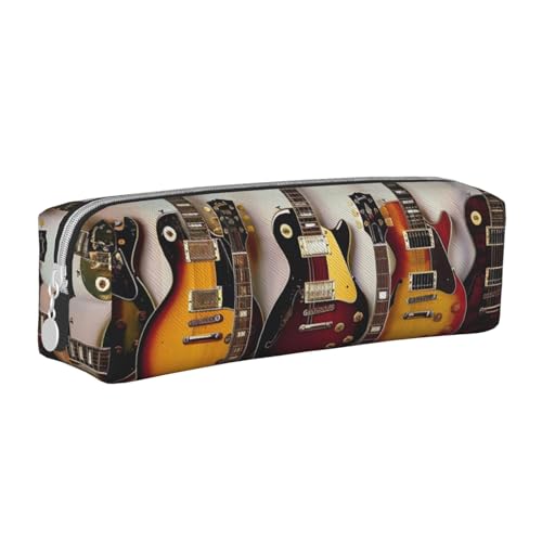 KCGSDEGV Niedliches Federmäppchen mit Gitarrensammlung, bedrucktes Leder-Federmäppchen, Stifteetui, für Schule, Schreibwaren, Organizer, Stiftebox, weiß, Einheitsgröße, Schulranzen von KCGSDEGV