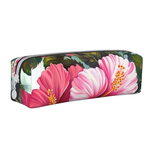 KCGSDEGV Niedliches Federmäppchen mit Hibiskusblumen, bedrucktes Leder-Federmäppchen, Stifteetui, Schule, Schreibwaren, Organizer, Stiftebox, weiß, Einheitsgröße, Schulranzen von KCGSDEGV
