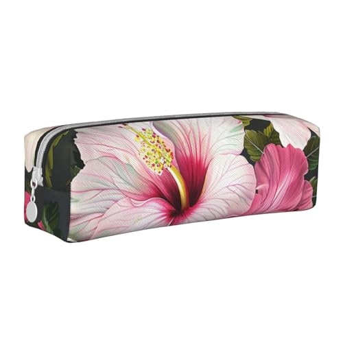 KCGSDEGV Niedliches Federmäppchen mit Hibiskusblumen, bedrucktes Leder-Federmäppchen, Stifteetui, für Schule, Schreibwaren, Organizer, Stiftebox, weiß, Einheitsgröße, Schulranzen von KCGSDEGV