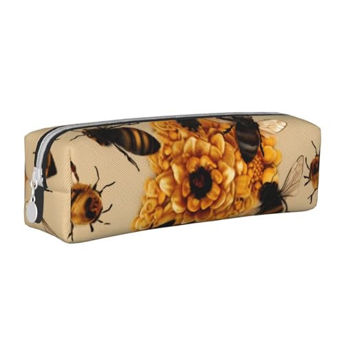 KCGSDEGV Niedliches Federmäppchen mit Honigbienen-Motiv, bedrucktes Leder-Federmäppchen, Stifteetui, für Schule, Schreibwaren, Organizer, Stiftebox, weiß, Einheitsgröße, Schulranzen von KCGSDEGV