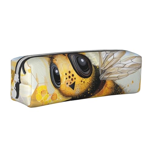 KCGSDEGV Niedliches Federmäppchen mit Honigbienen-Motiv, bedrucktes Leder-Federmäppchen, Stifteetui, für Schule, Schreibwaren, Organizer, Stiftebox, weiß, Einheitsgröße, Schulranzen von KCGSDEGV