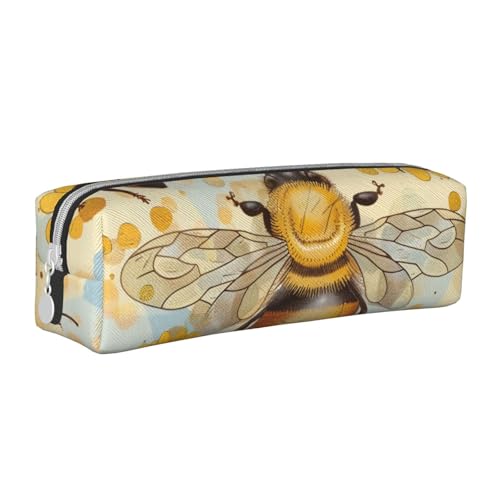 KCGSDEGV Niedliches Federmäppchen mit Honigbienen-Motiv, bedrucktes Leder-Federmäppchen, Stifteetui, für Schule, Schreibwaren, Organizer, Stiftebox, weiß, Einheitsgröße, Schulranzen von KCGSDEGV