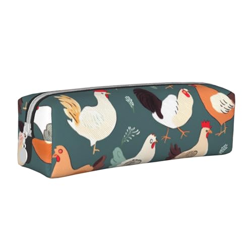 KCGSDEGV Niedliches Federmäppchen mit Hühnermuster, bedrucktes Leder-Federmäppchen, Stifteetui, für Schule, Schreibwaren, Organizer, Stiftebox, weiß, Einheitsgröße, Schulranzen von KCGSDEGV