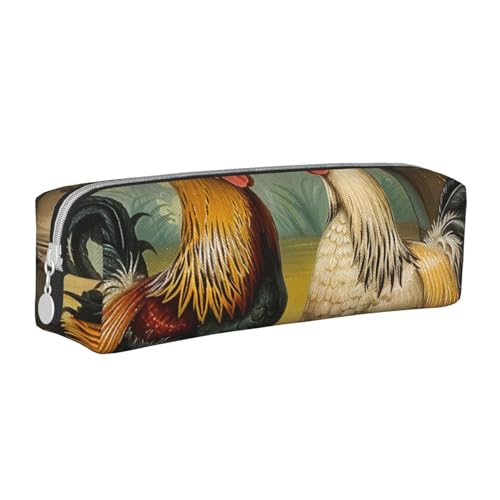 KCGSDEGV Niedliches Federmäppchen mit Huhn- und Hahn-Aufdruck, bedrucktes Leder-Federmäppchen, Stifteetui, für Schule, Schreibwaren, Organizer, Stiftebox, weiß, Einheitsgröße, Schulranzen von KCGSDEGV