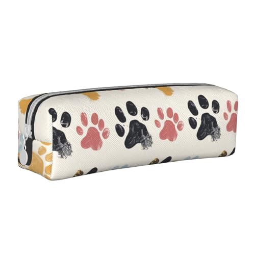KCGSDEGV Niedliches Federmäppchen mit Hundepfotenmuster, bedrucktes Leder-Federmäppchen, Stifteetui, für Schule, Schreibwaren, Organizer, Stiftebox, weiß, Einheitsgröße, Schulranzen von KCGSDEGV