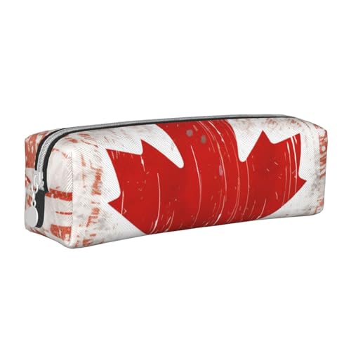 KCGSDEGV Niedliches Federmäppchen mit Kanada-Flagge, bedrucktes Leder-Federmäppchen, Stifteetui, für Schule, Schreibwaren, Organizer, Stiftebox, weiß, Einheitsgröße, Schulranzen von KCGSDEGV