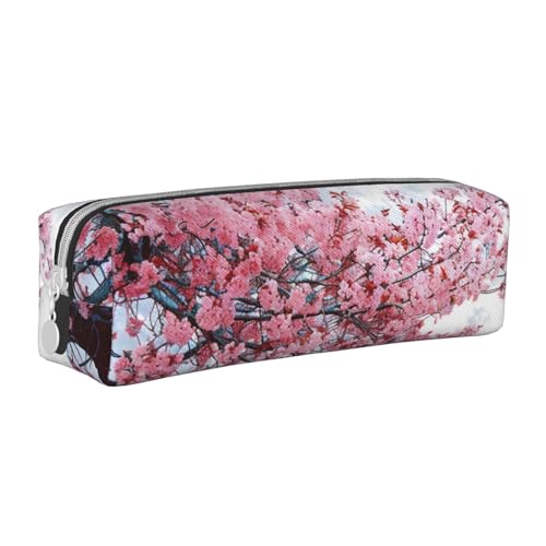 KCGSDEGV Niedliches Federmäppchen mit Kirschblütenbaum, bedrucktes Leder-Federmäppchen, Stifteetui, für Schule, Schreibwaren, Organizer, Stiftebox, weiß, Einheitsgröße, Schulranzen von KCGSDEGV