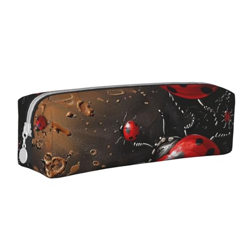 KCGSDEGV Niedliches Federmäppchen mit Kunst-Marienkäfer-Spuren, bedrucktes Leder-Federmäppchen, Stiftetasche, Halter, Schule, Schreibwaren, Organizer, Stiftebox, weiß, Einheitsgröße, Schulranzen von KCGSDEGV