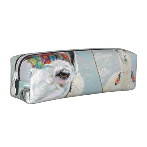 KCGSDEGV Niedliches Federmäppchen mit Lama-bedrucktem Leder-Federmäppchen, Stifteetui, für Schule, Schreibwaren, Organizer, Stiftebox, weiß, Einheitsgröße, Schulranzen von KCGSDEGV