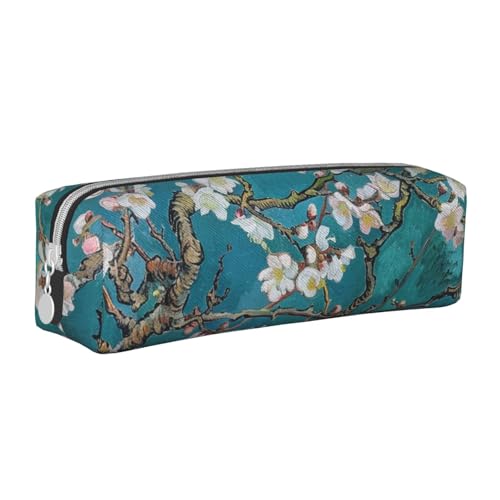 KCGSDEGV Niedliches Federmäppchen mit Mandelblüten-Motiv, bedrucktes Leder-Federmäppchen, Stifteetui, für Schule, Schreibwaren, Organizer, Stiftebox, weiß, Einheitsgröße, Schulranzen von KCGSDEGV