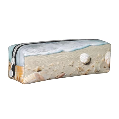 KCGSDEGV Niedliches Federmäppchen mit Meeresmuscheln, bedrucktes Leder-Federmäppchen, Stifteetui, Schule, Schreibwaren, Organizer, Stiftebox, weiß, Einheitsgröße, Schulranzen von KCGSDEGV