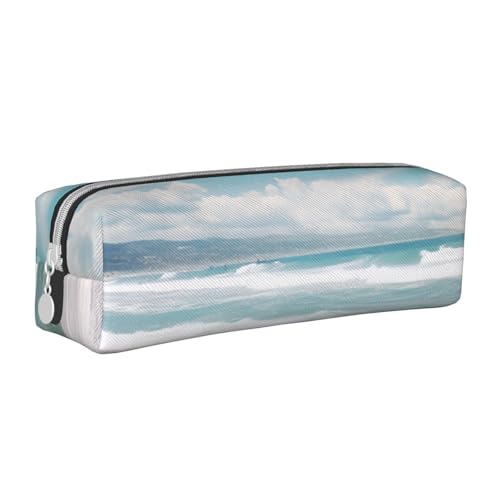 KCGSDEGV Niedliches Federmäppchen mit Meeresstrand, bedrucktes Leder-Federmäppchen, Stifteetui, Schule, Schreibwaren, Organizer, Stiftebox, weiß, Einheitsgröße, Schulranzen von KCGSDEGV