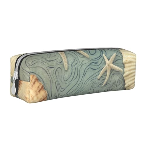 KCGSDEGV Niedliches Federmäppchen mit Muschelmuster, bedrucktes Leder-Federmäppchen, Stifteetui, Schule, Schreibwaren, Organizer, Stiftebox, weiß, Einheitsgröße, Schulranzen von KCGSDEGV