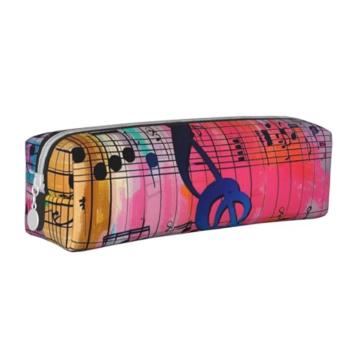 KCGSDEGV Niedliches Federmäppchen mit Musiknoten, bedrucktes Leder-Federmäppchen, Stifteetui, für Schule, Schreibwaren, Organizer, Stiftebox, weiß, Einheitsgröße, Schulranzen von KCGSDEGV