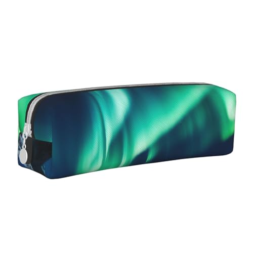 KCGSDEGV Niedliches Federmäppchen mit Nordlichtern, bedrucktes Leder-Federmäppchen, Stifteetui, für Schule, Schreibwaren, Organizer, Stiftebox, weiß, Einheitsgröße, Schulranzen von KCGSDEGV