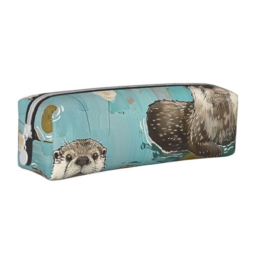 KCGSDEGV Niedliches Federmäppchen mit Otter-Motiv, bedrucktes Leder-Federmäppchen, Stifteetui, für Schule, Schreibwaren, Organizer, Stiftebox, weiß, Einheitsgröße, Schulranzen von KCGSDEGV