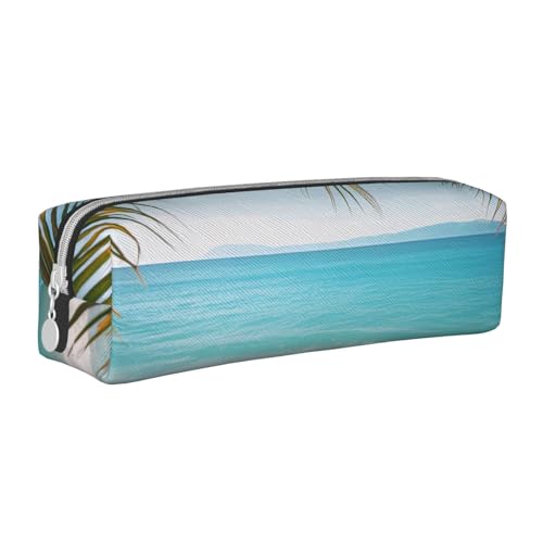 KCGSDEGV Niedliches Federmäppchen mit Palmenblättern, bedrucktes Leder-Federmäppchen für Schule, Schreibwaren, Organizer, Stiftebox, weiß, Einheitsgröße, Schulranzen von KCGSDEGV