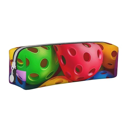 KCGSDEGV Niedliches Federmäppchen mit Pickleball-Bällen, buntem Muster, bedrucktes Leder-Federmäppchen, Stifteetui, für Schule, Schreibwaren, Organizer, Stiftebox, weiß, Einheitsgröße, Schulranzen von KCGSDEGV
