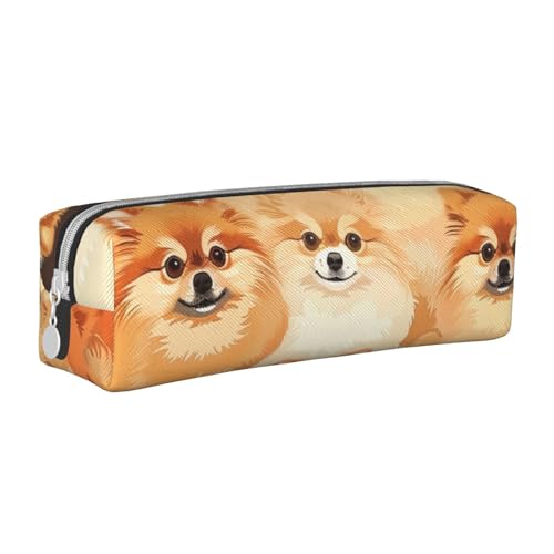 KCGSDEGV Niedliches Federmäppchen mit Pomeranian-Muster, bedrucktes Leder-Federmäppchen, Stifteetui, für Schule, Schreibwaren, Organizer, Stiftebox, weiß, Einheitsgröße, Schulranzen von KCGSDEGV